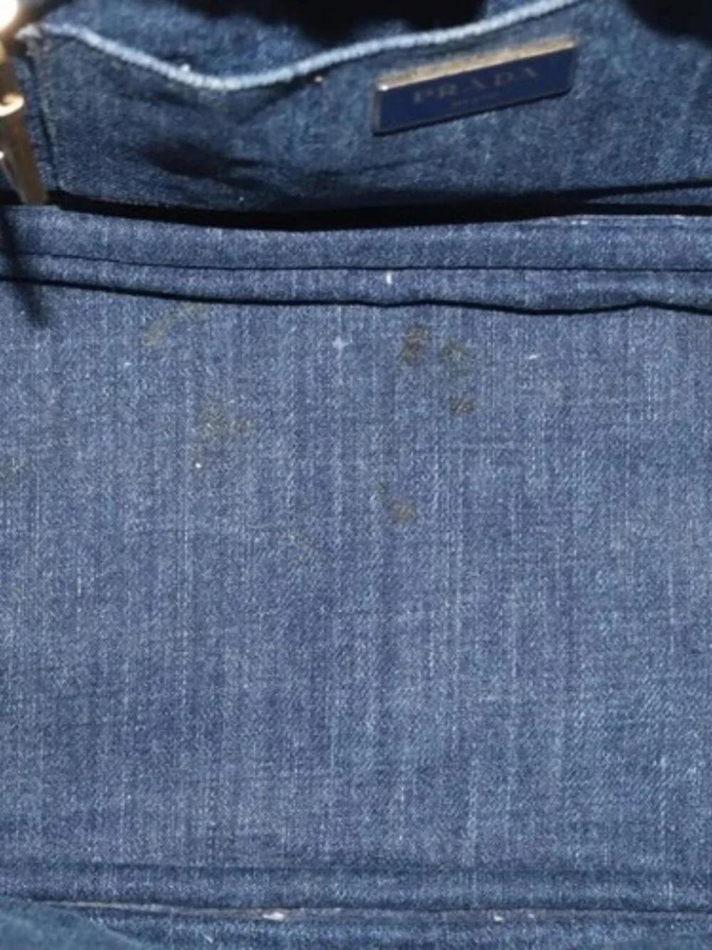 PRADA Canapa PM Hand Bag Denim Blue Gold Auth - Picture 10 of 16